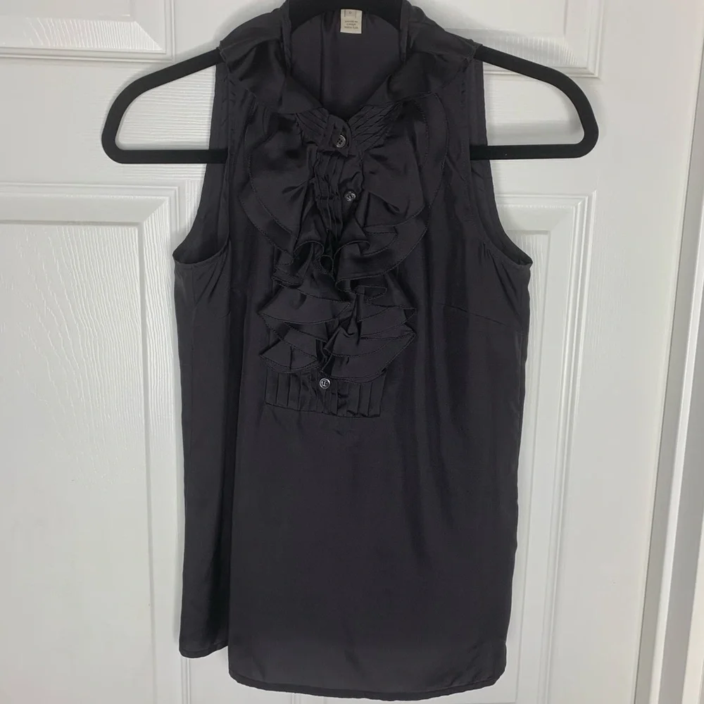J. Crew 100% Silk Ruffle Collar Blouse Sz 0
